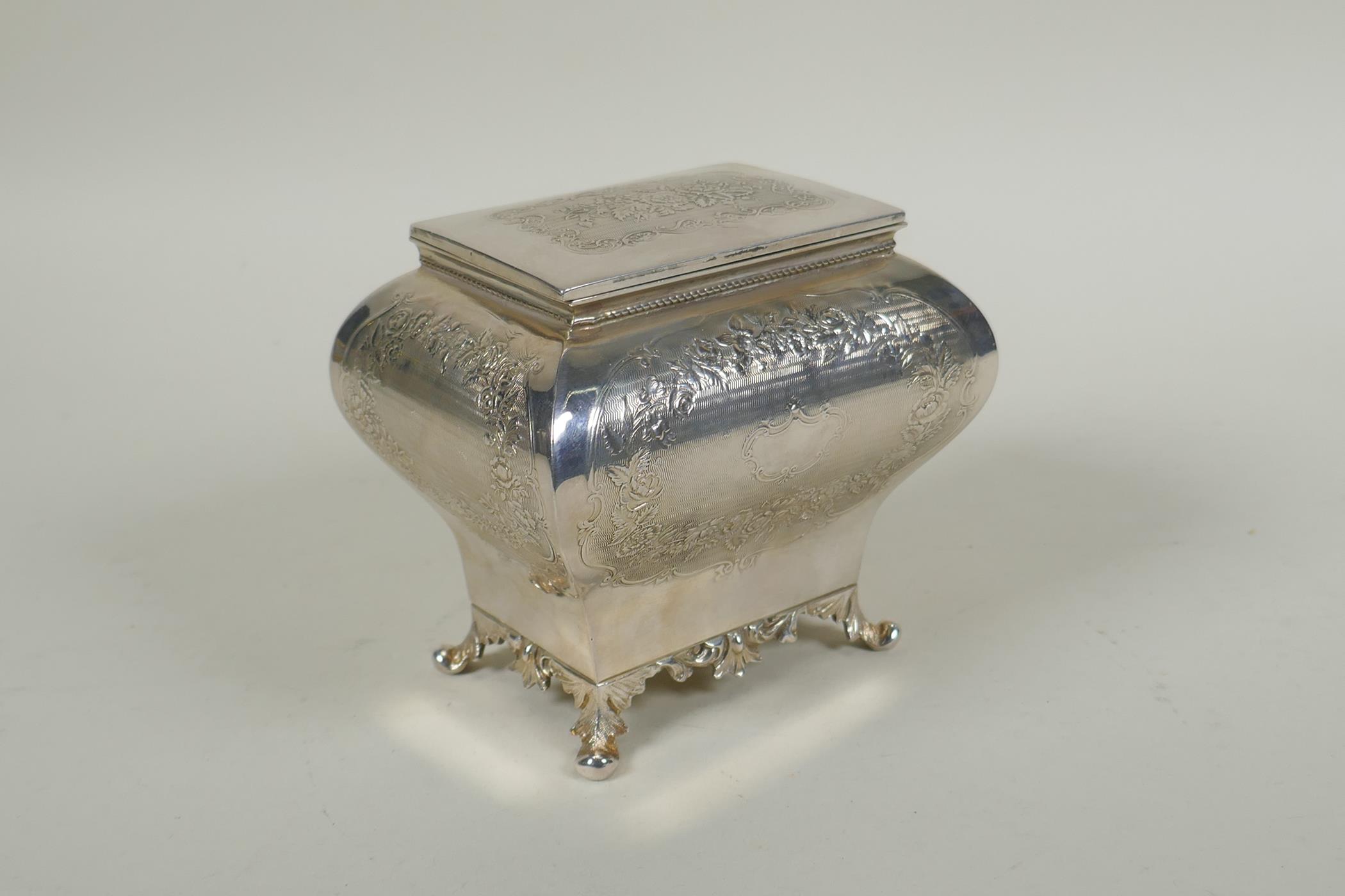 An antique silver plated tea caddy by W.W. Harrison & Co of Sheffield, 11cm high - Image 2 of 7