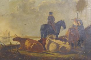 L. Whitcombe, Drovers with Cattle by a River, signed and dated 17.1.(18)96, oil on canvas, 39 x 52cm