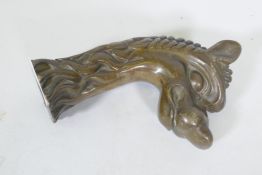 Antique bronze mount in the form of a dragon's head, 17cm long