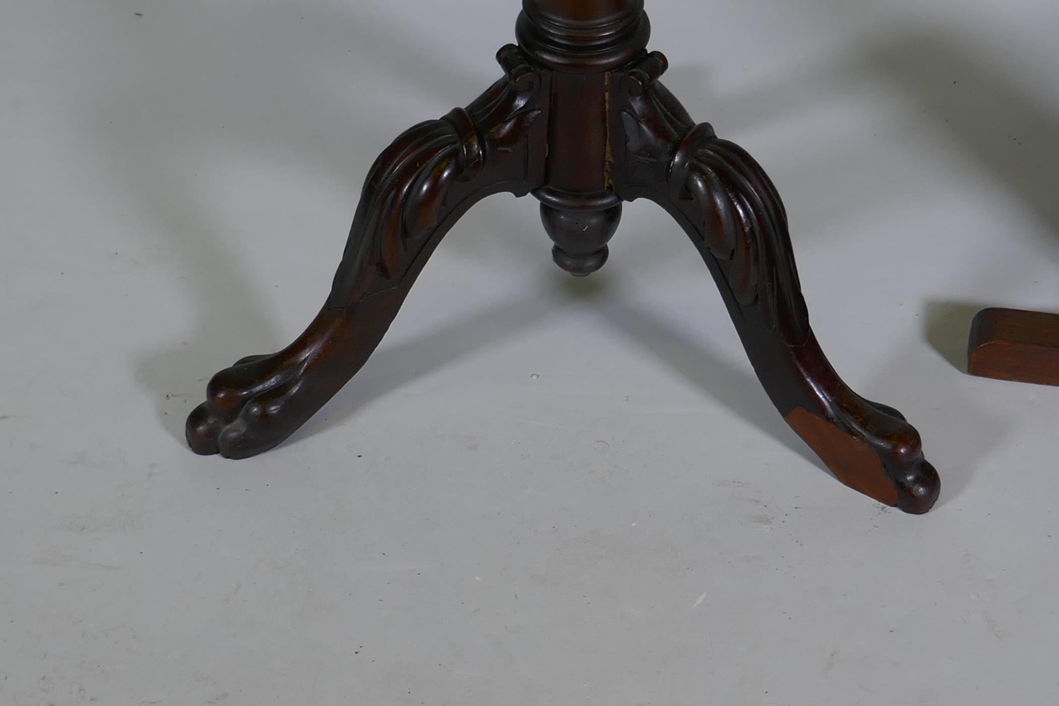 A Victorian mahogany torchere/jardiniere stand, raised on a fluted column with carved cabriole - Image 6 of 6