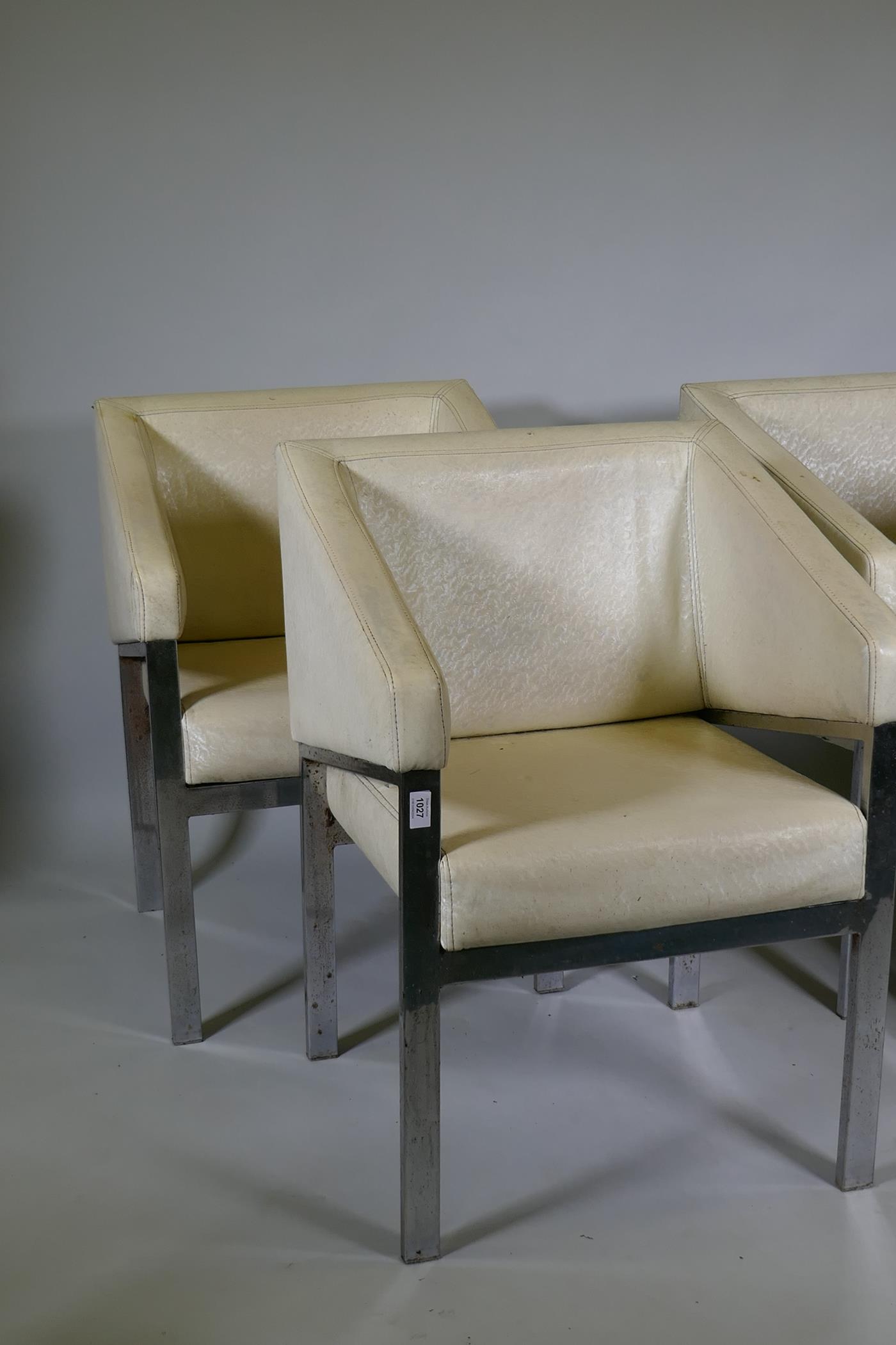 Four mid-century chromed metal framed arm chairs with vinyl covers - Image 2 of 2