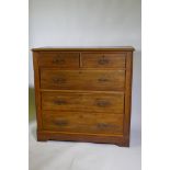 A Victorian walnut chest of two over three drawers with moulded fronts, 102 x 49 x 99cm, raised on a