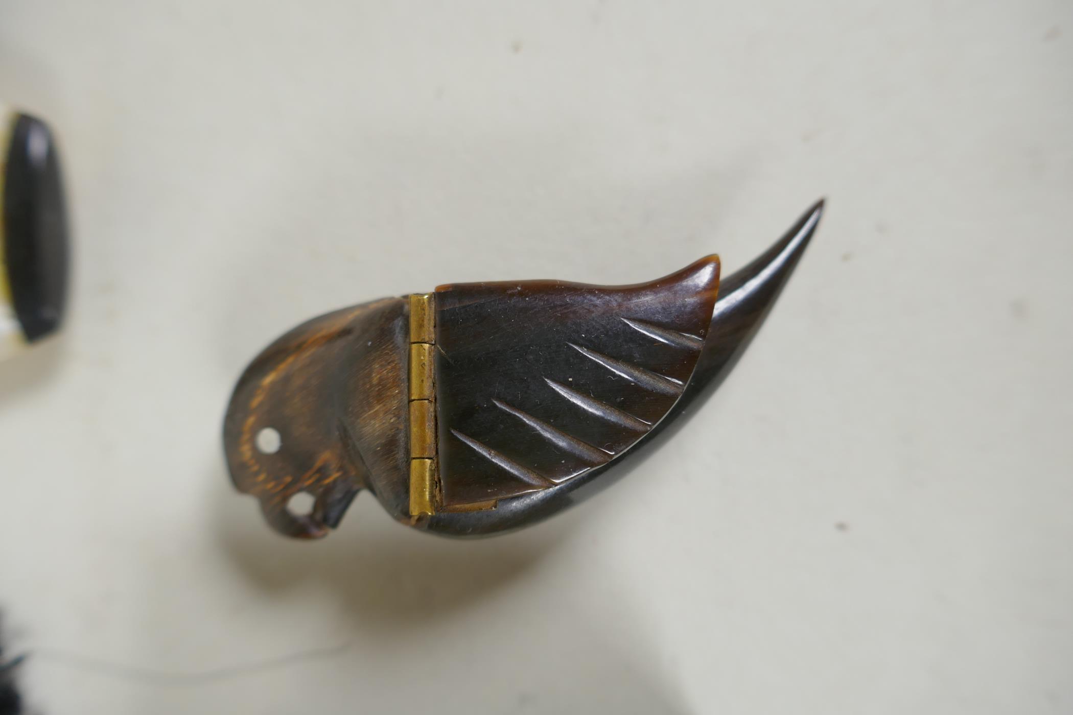 A quantity of objects of virtue, to include war department whistles, horn snuff boxes in the form of - Image 3 of 6