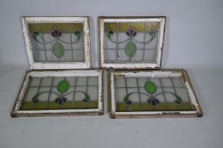 Two pairs of vintage leaded stained glass windows, largest 74 x 51cm