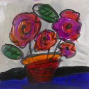 Peter Keil, flowers, signed and dated 74, oil on board, 61 x 61cm