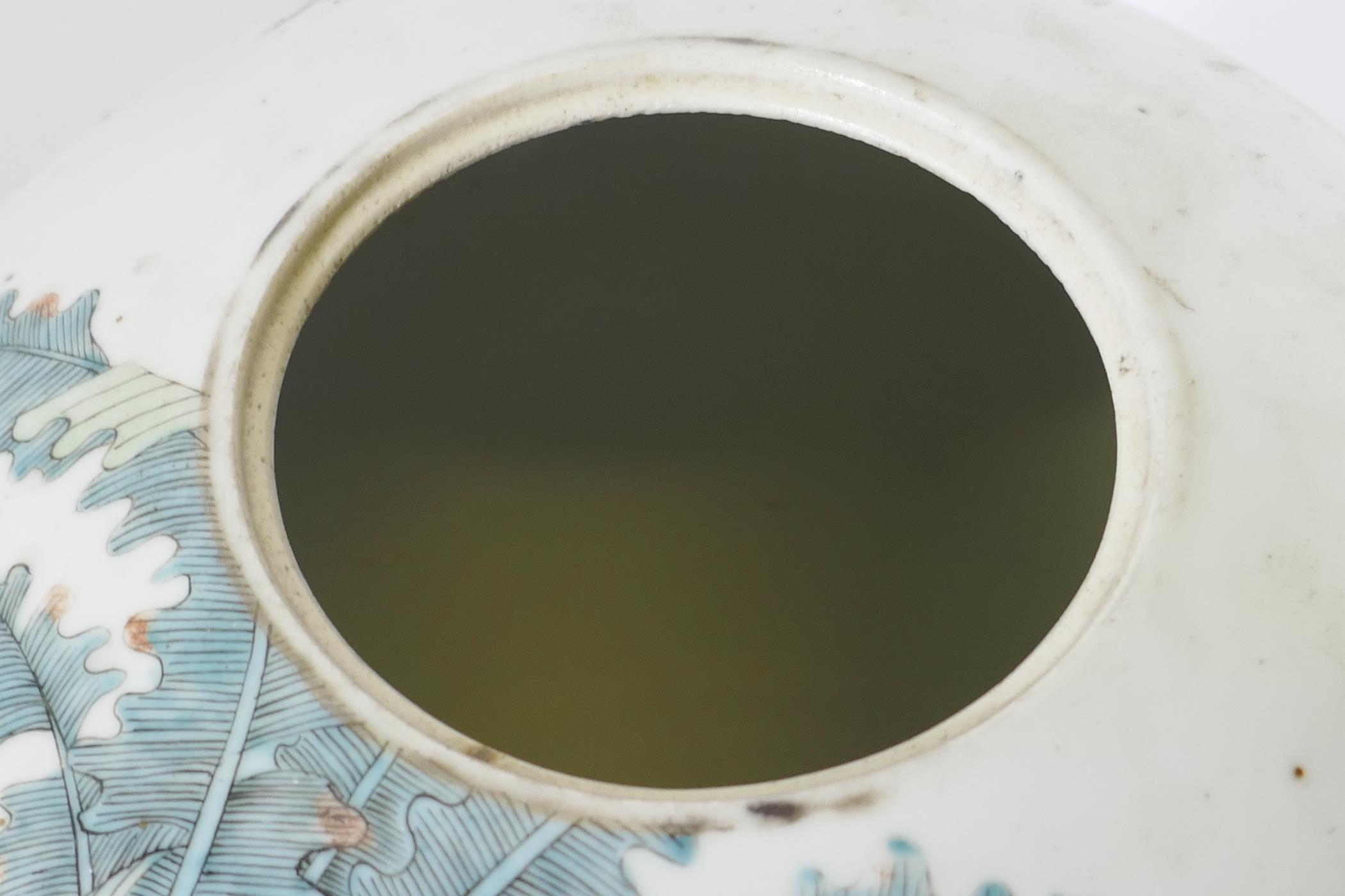 A Chinese famille verte jar and cover, decorated with women and five boys in a garden, with - Image 8 of 10