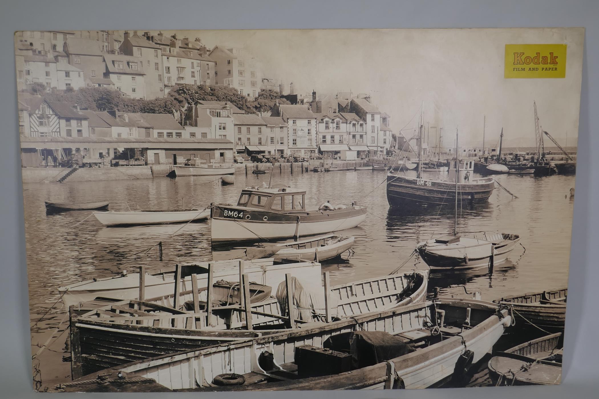 A mid-century Kodak photographic print of Brixham Harbour, laid on hardboard, 153 x 102cm - Image 2 of 3