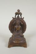 An Indian bronze figure of Buddha seated on a throne, 14cm high