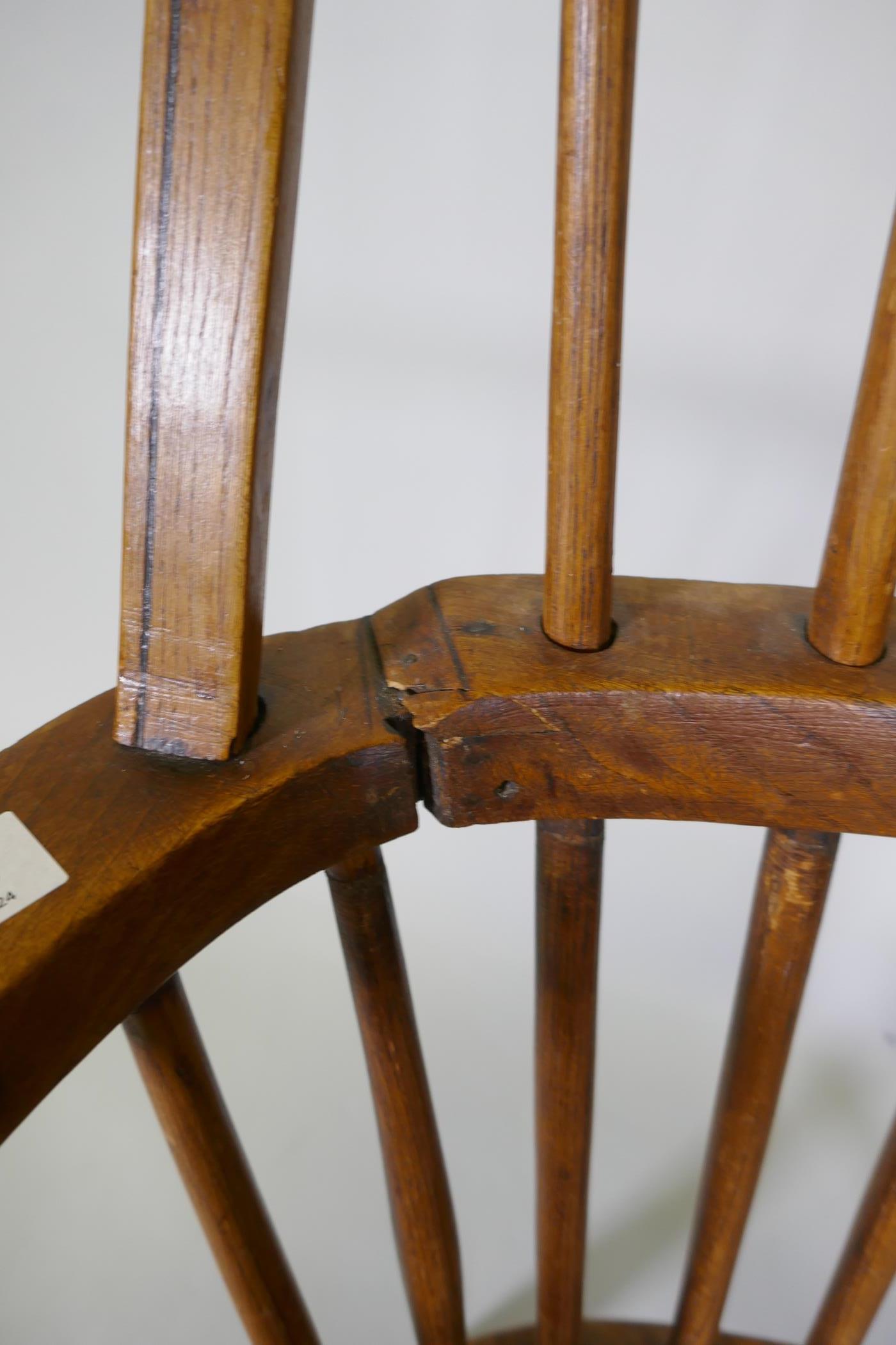 A C19th Windsor hoop back armchair with elm seat, reduced, 86cm high - Image 4 of 6