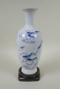 A Chinese blue and white porcelain vase decoration with king prawns, GuangXu 6 character mark to