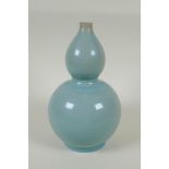 A Chinese Ru ware style double gourd porcelain vase, 25cm high