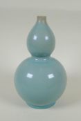 A Chinese Ru ware style double gourd porcelain vase, 25cm high