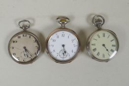 A silver cased CYMA pocket watch with Arabic numerals and subsidiary seconds dial, a German silver