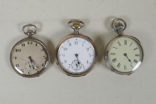 A silver cased CYMA pocket watch with Arabic numerals and subsidiary seconds dial, a German silver