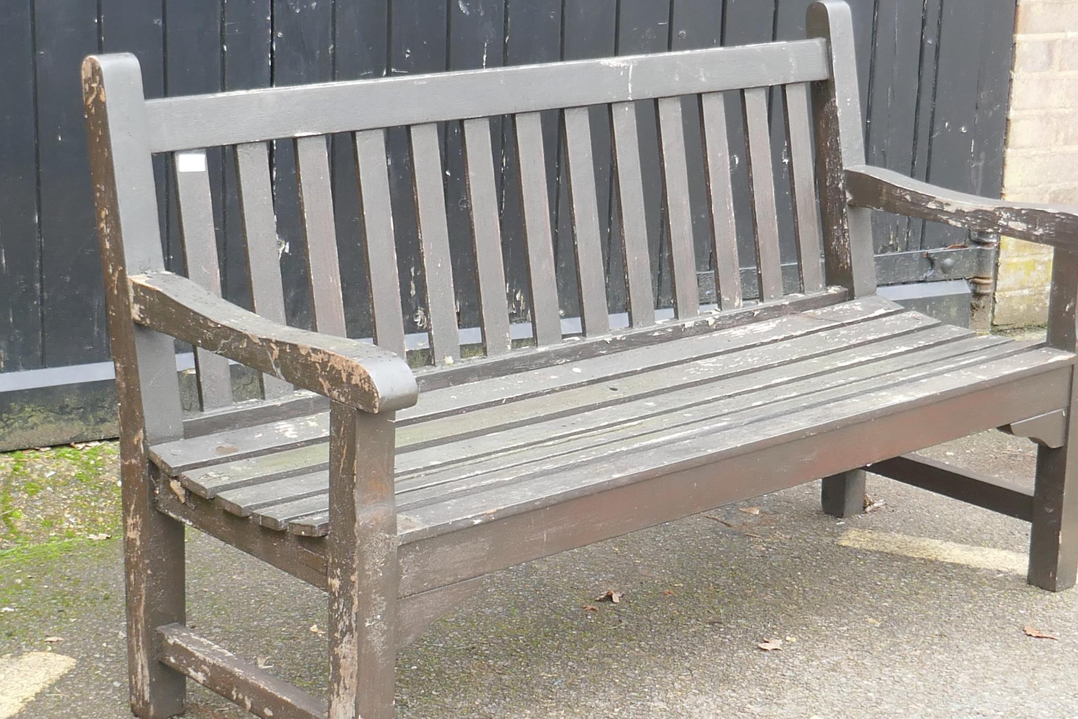 A varnished teak garden bench, 150cm wide - Image 2 of 3