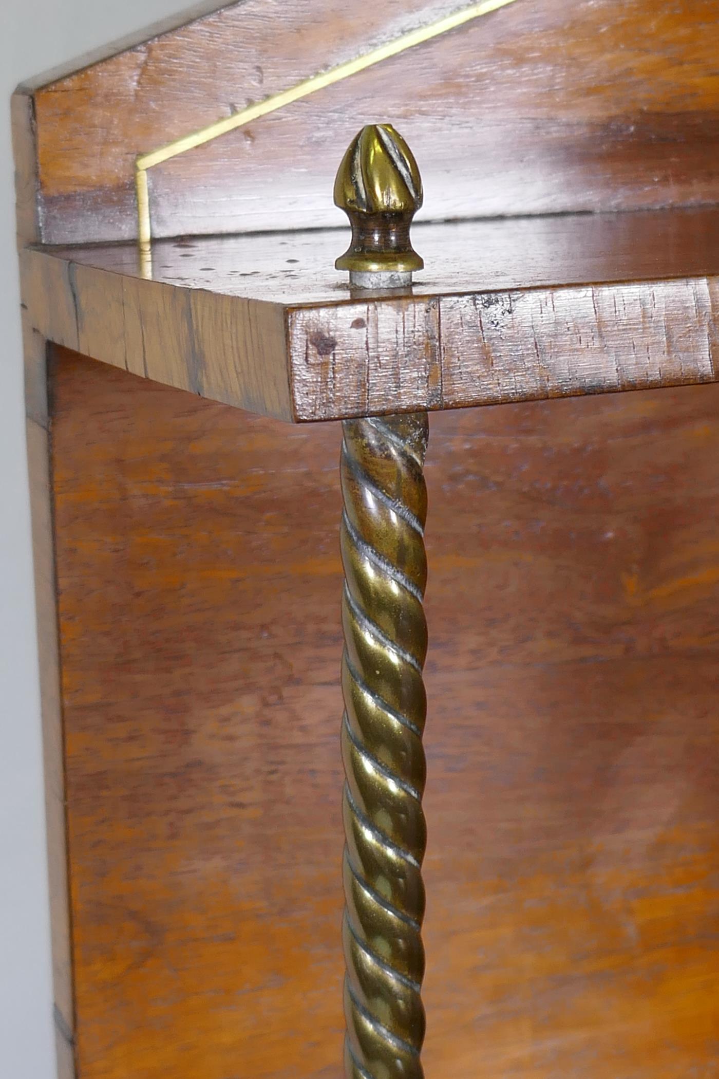 A small Regency rosewood chiffonier with brass stringing and mounts, the upper shelf raised on - Image 5 of 6