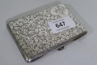 A hallmarked silver card case/purse, leather lined, with pencil, 105g gross, 10.5 x 7.5cm