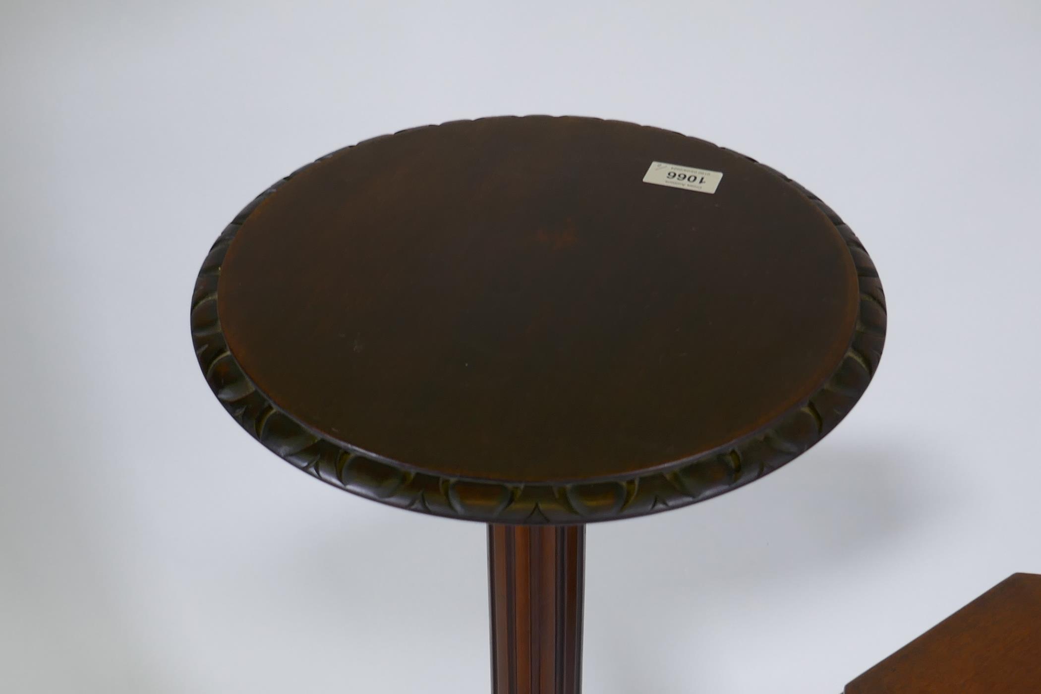 A Victorian mahogany torchere/jardiniere stand, raised on a fluted column with carved cabriole - Image 5 of 6