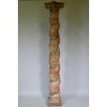 A C19th painted pine and scagliola architectural column with laurel leaf decoration, 223cm high