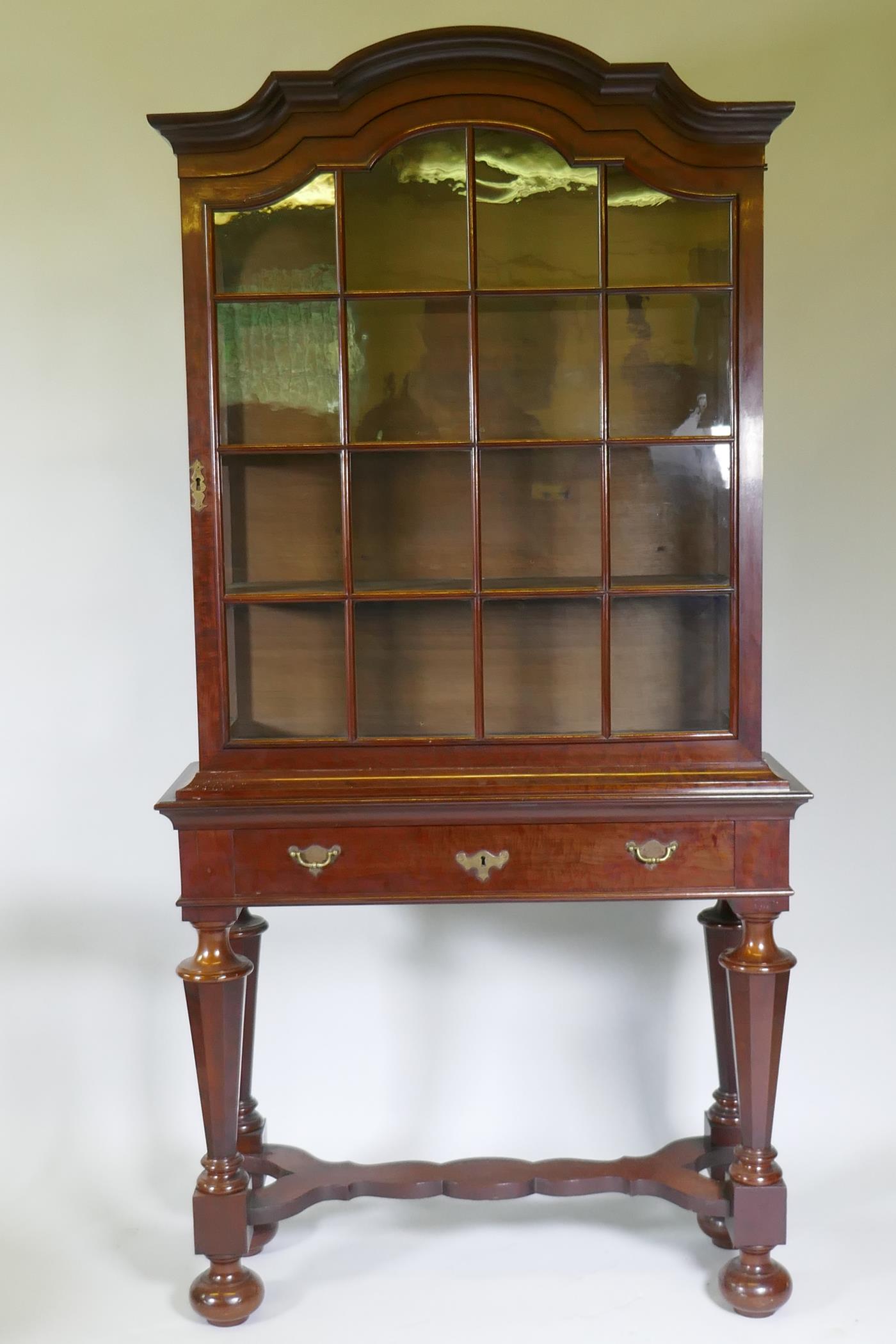 A C19th Dutch mahogany dome topped glazed display cabinet, with single door on a base with one - Image 2 of 8