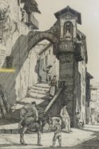 Job Nixon, Continental street scene, etching inscribed J. Nixon, 1929 London, and signed in