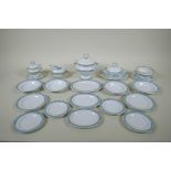 A Victorian transfer printed porcelain doll's dining service, four settings including tureens, gravy