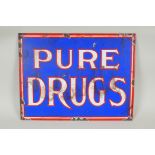 A vintage style 'Pure Drugs' enamel sign, 38 x 29cm