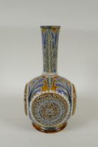 A C19th Doulton Lambeth stoneware vase by Emily E. Stormer, decorated with raised reticulated floral