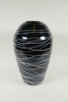 A black art glass vase, 35cm high