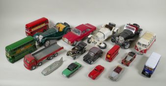 A collection of diecast metal scale model cars including Burago, Matchbox, Dinky, Corgi etc, largest