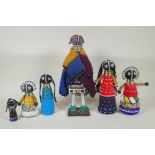 A collection of South African Ndebele bead work dolls, largest 36cm high