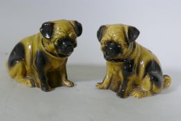 A pair of vintage pottery pug dogs, 16cm high