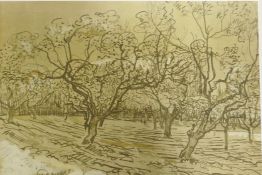 After Van Gogh, Orchard in Provence, a vintage photo litho print, 48 x 35cm