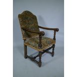 A C17th William and Mary walnut humpback open armchair on turned supports, circa 1690, historic