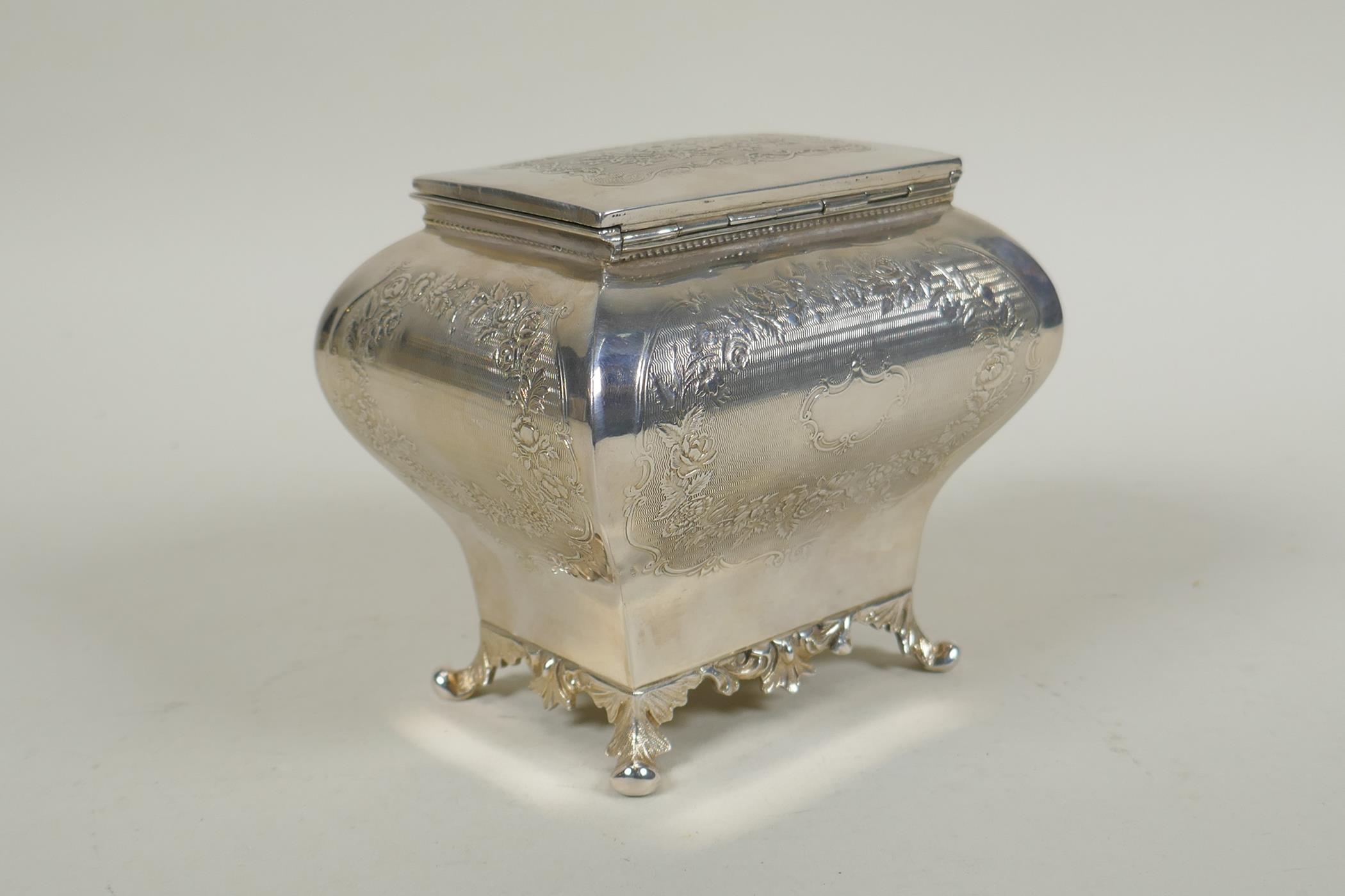 An antique silver plated tea caddy by W.W. Harrison & Co of Sheffield, 11cm high - Image 4 of 7