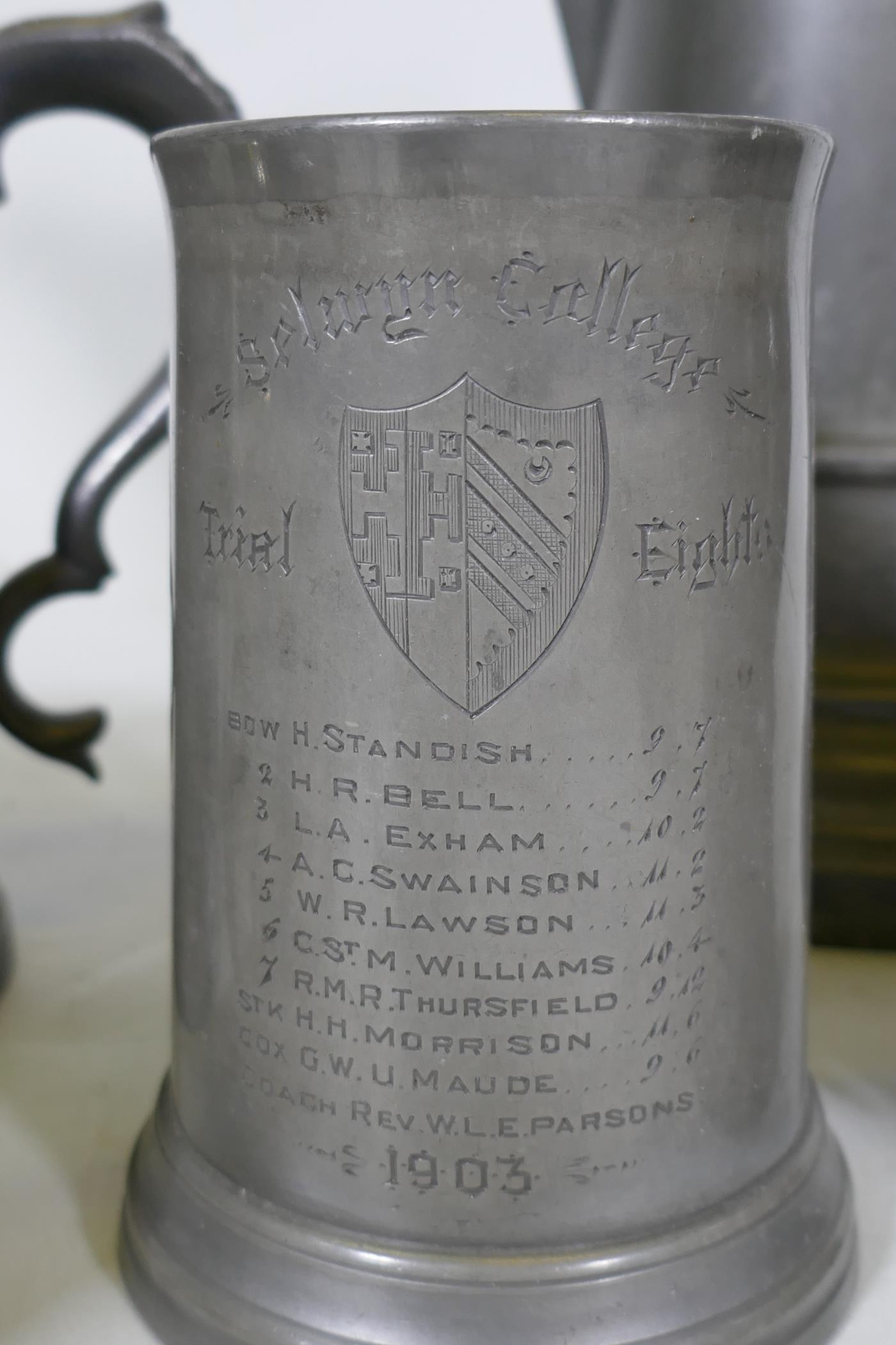 A Victorian pewter rowing trophy, Scratch Eight, 1st Division, November 29, 1862; Selwyn College, - Image 5 of 8