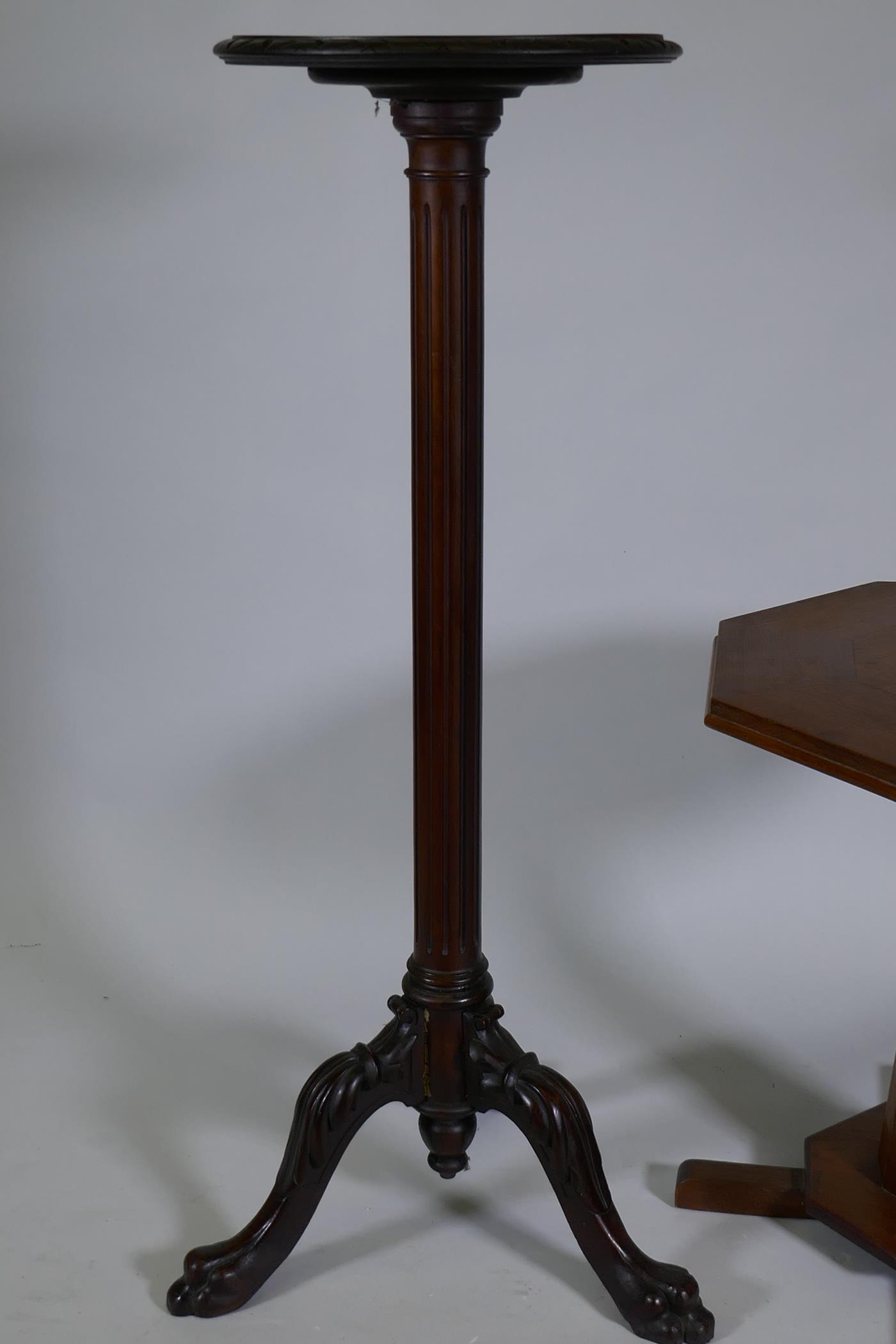 A Victorian mahogany torchere/jardiniere stand, raised on a fluted column with carved cabriole - Image 4 of 6