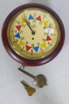 A fusee wall clock with R.A.F. style painted dial and wood case, 33cm diameter, dial 23cm