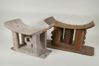 An African Ashanti tribe carved wood stool and another smaller, both first half of the C20th, AF