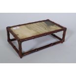 A Chinese hardwood stand, faux bamboo carved with inset hardstone panel, 29 x 18 x 11cm