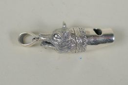 A 925 silver wolf head whistle, 4.5cm