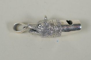 A 925 silver wolf head whistle, 4.5cm