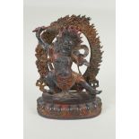 A Tibetan bronze figure of Vajrapani with remnants of gilt patina, 24cm high