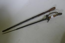 Antique dress sword, marked W.K. and C., J Lambert 97 Queensferry, Edinburgh, 92cm long, and a