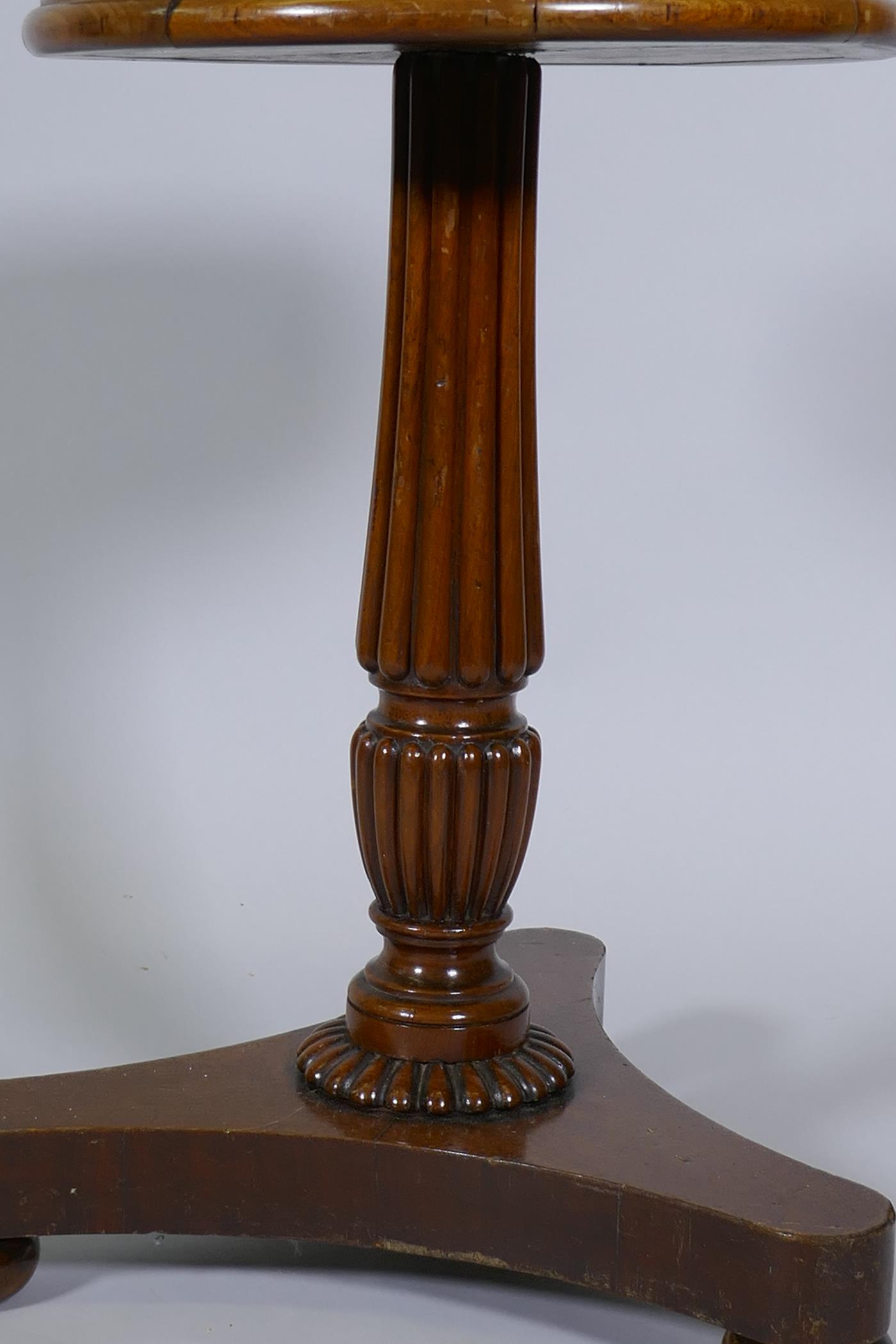 A C19th mahogany wine table, raised on Gillow style reeded column and platform base with bun - Image 3 of 3