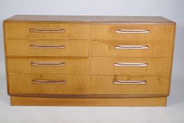 A G-Plan eight drawer teak side cabinet, 143 x 45 x 76cm