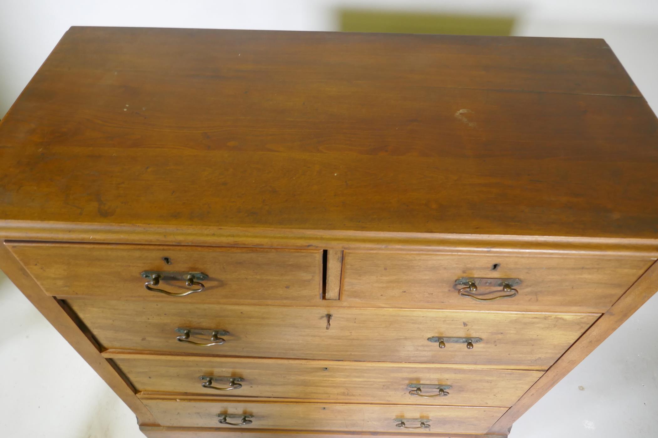 A Victorian walnut chest of two over three drawers with moulded fronts, 102 x 49 x 99cm, raised on a - Image 5 of 5