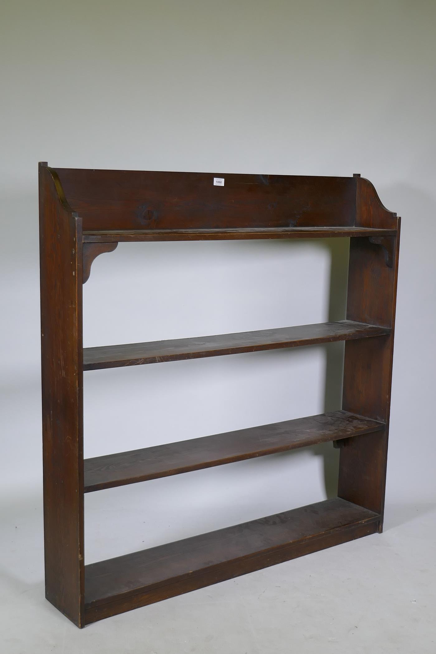 A vintage stained pine open bookshelf, 118 x 21 x 123cm - Image 2 of 3