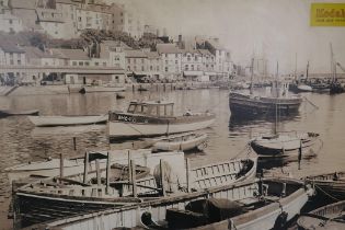 A mid-century Kodak photographic print of Brixham Harbour, laid on hardboard, 153 x 102cm
