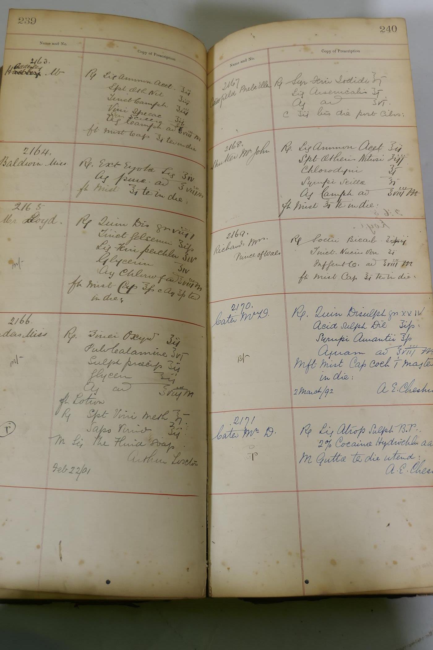 Two handwritten ledgers containing names and prescriptions, one 1850s, the other early 1900s, from - Image 5 of 5